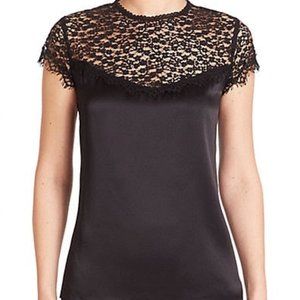 Nanette Lepore - Fitted Cap Sleeve 100% Silk Top with Black Lace - XS - Like new